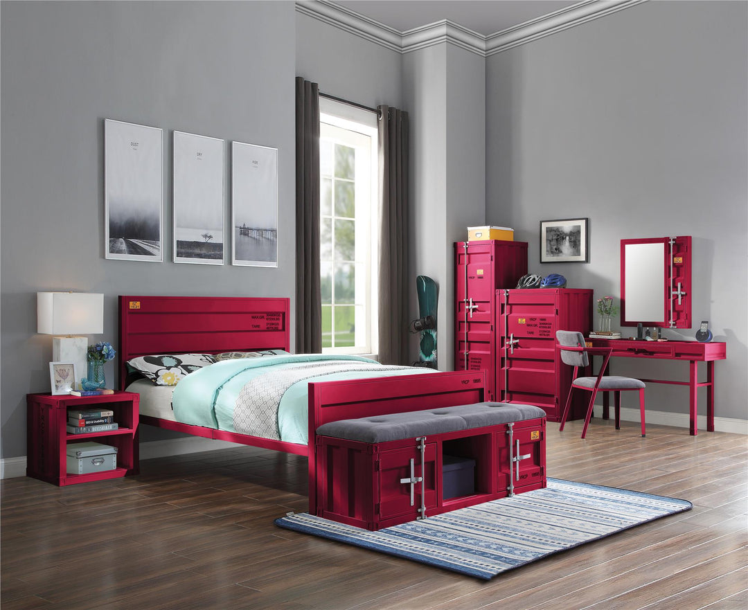 Rectangular Mirror with Full-Length Door and Storage Compartment - Red