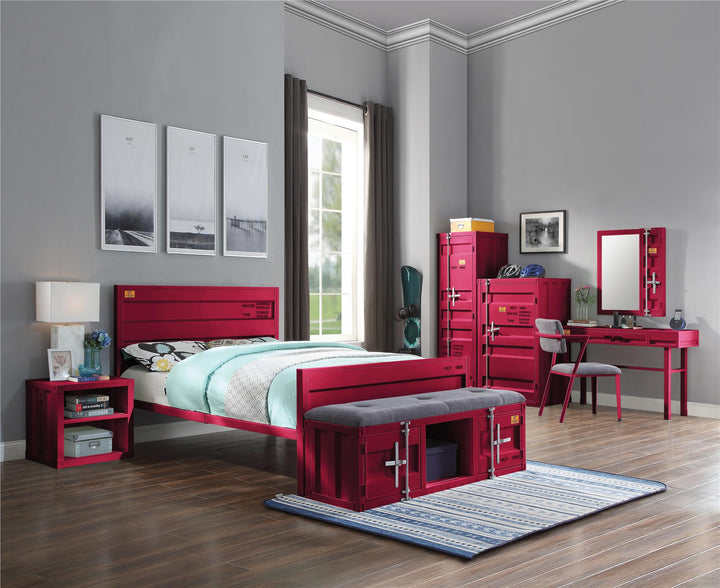 Rectangular Mirror with Full-Length Door and Storage Compartment - Red