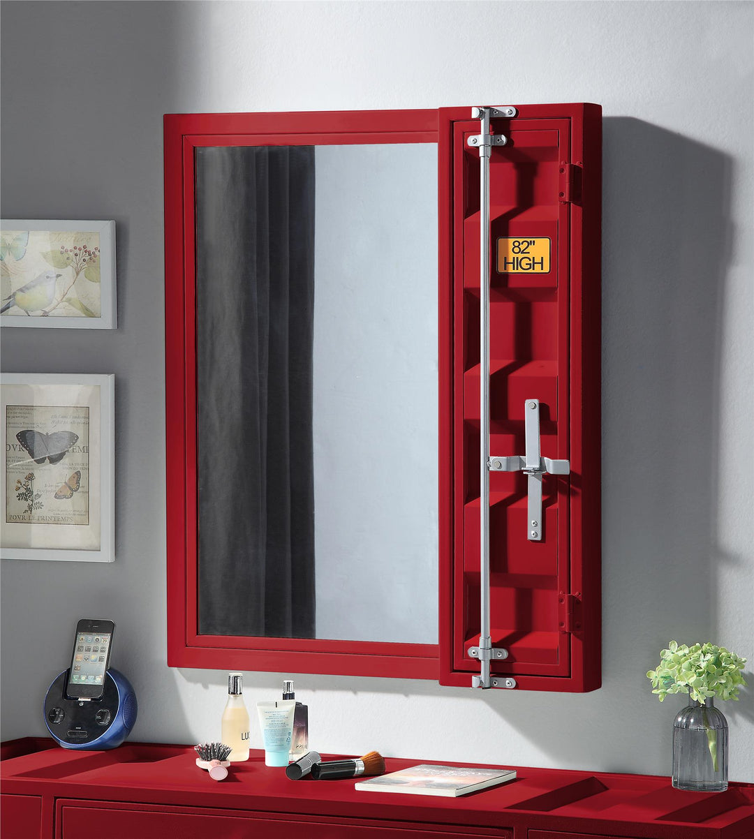 Vanity Mirror with Full-Length Door - Red
