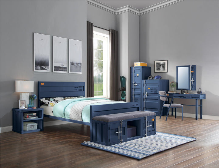 Metal frame bed with cargo container style - Blue - Twin
