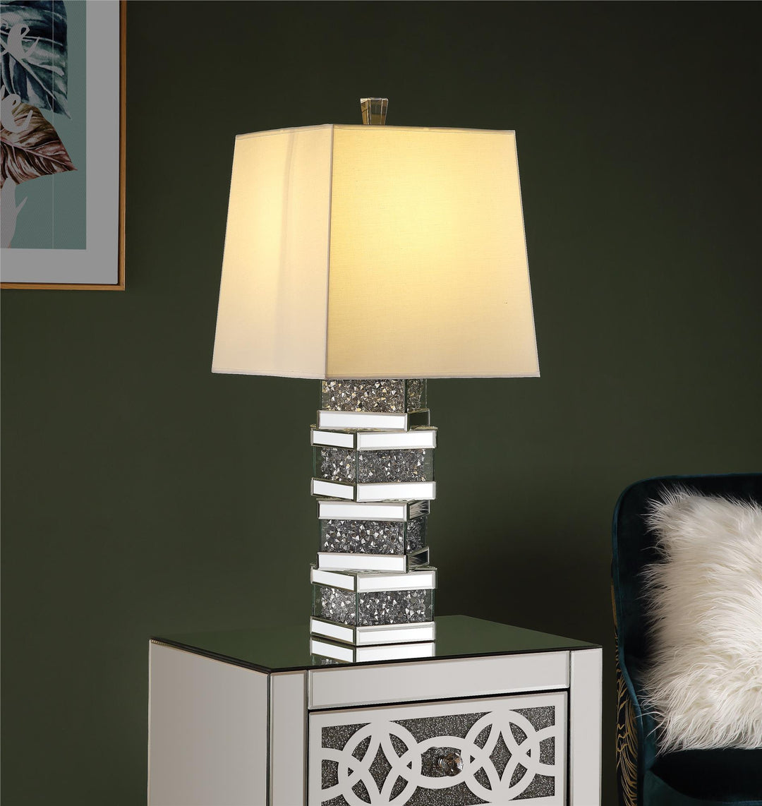 Table Lamp with Decorative Layered Faux Diamond Base - Chrome