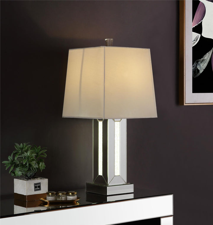 Rectangular Faux diamond Inlay Base table lamp - Chrome
