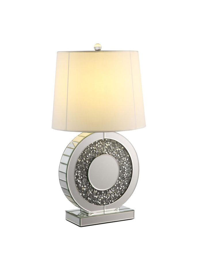 Decorative Round Table Lamp with Faux Diamond Inlay Base - Chrome
