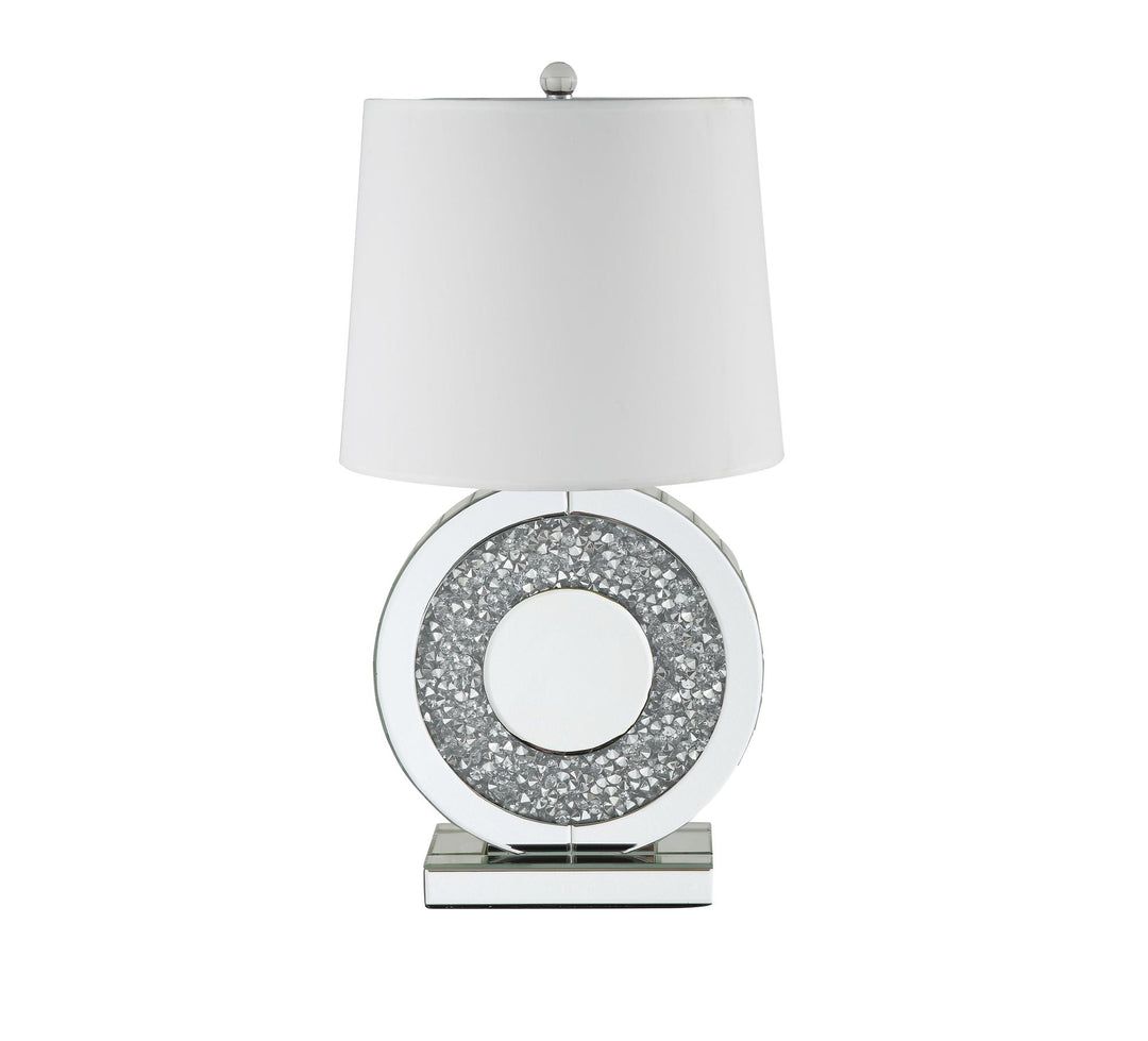 Noralie Glam Table Lamp with Decorative Round Faux Crystal Inlay Base - Chrome