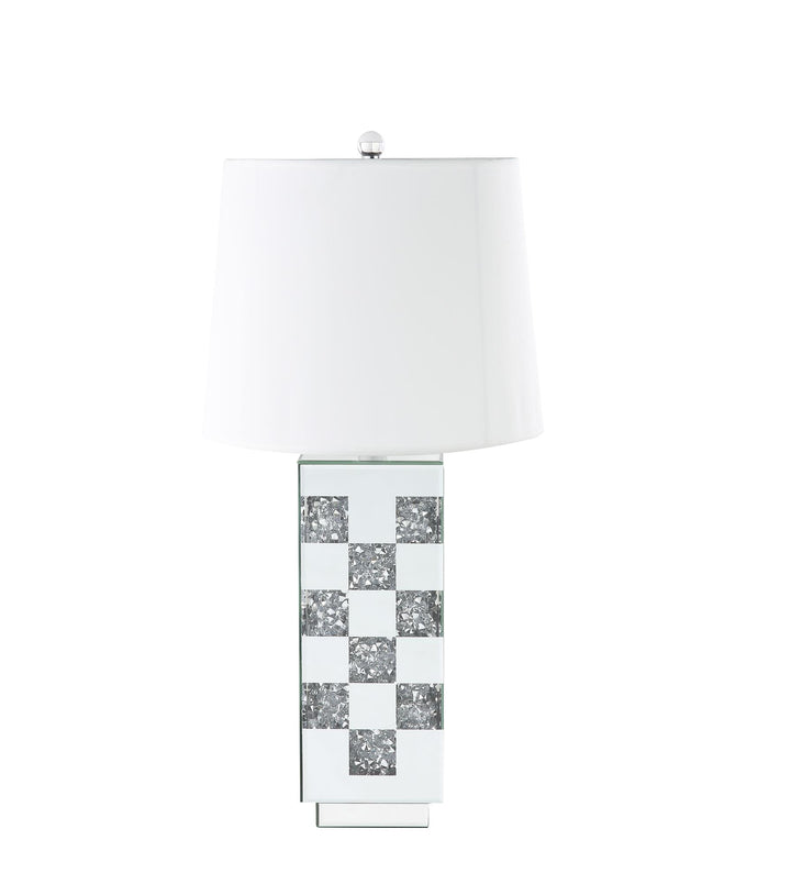 Noralie Glam Table Lamp with Checkered Faux Crystal Inlay Base - Chrome