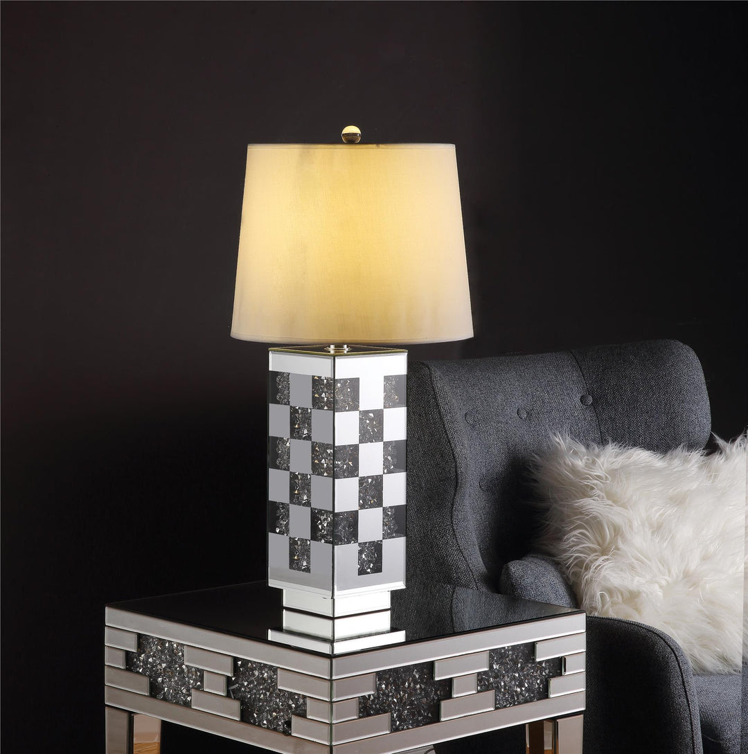 Table Lamp with metal base and Checkered Faux Crystal Inlay - Chrome