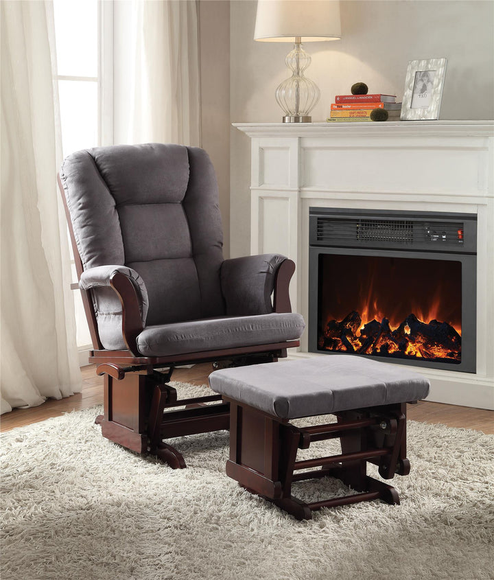 Wooden Frame Glider Chair & Ottoman with Microfiber Cushion - Gray