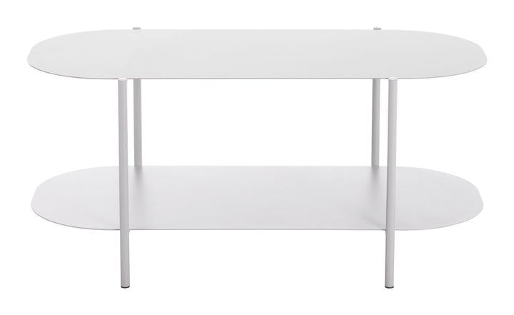Kaida Rounded Coffee Table with 2 Tier Shelves - Gray