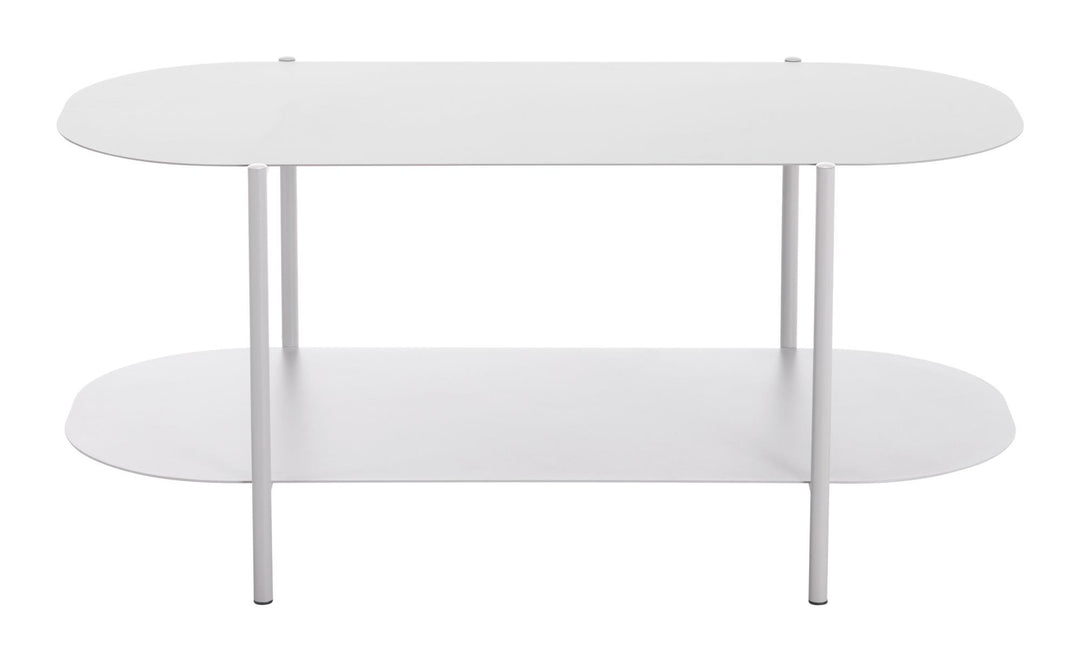 Kaida Rounded Coffee Table with 2 Tier Shelves - Gray