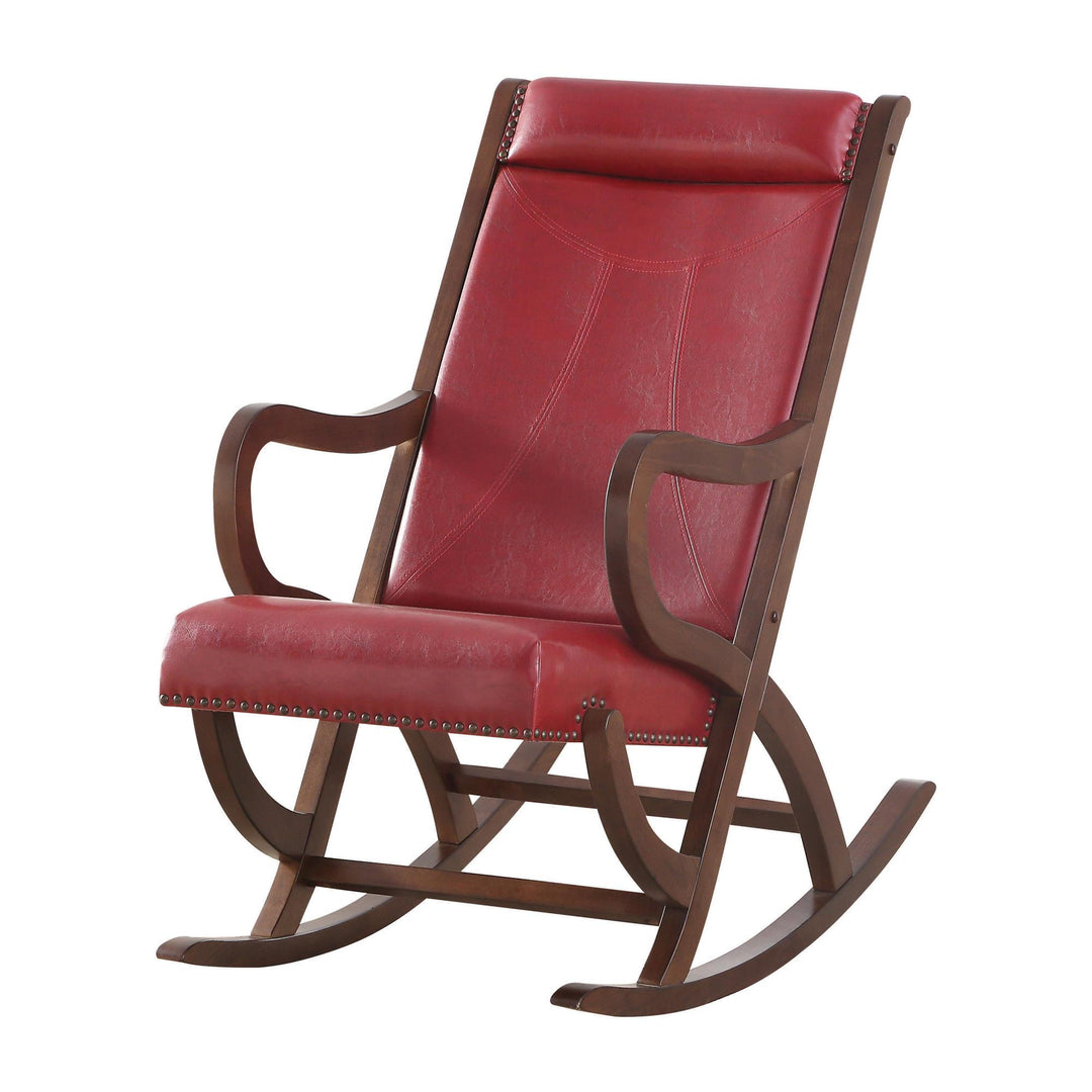 Modern Style Rocking Chair with Nailhead Trim - Burgundy