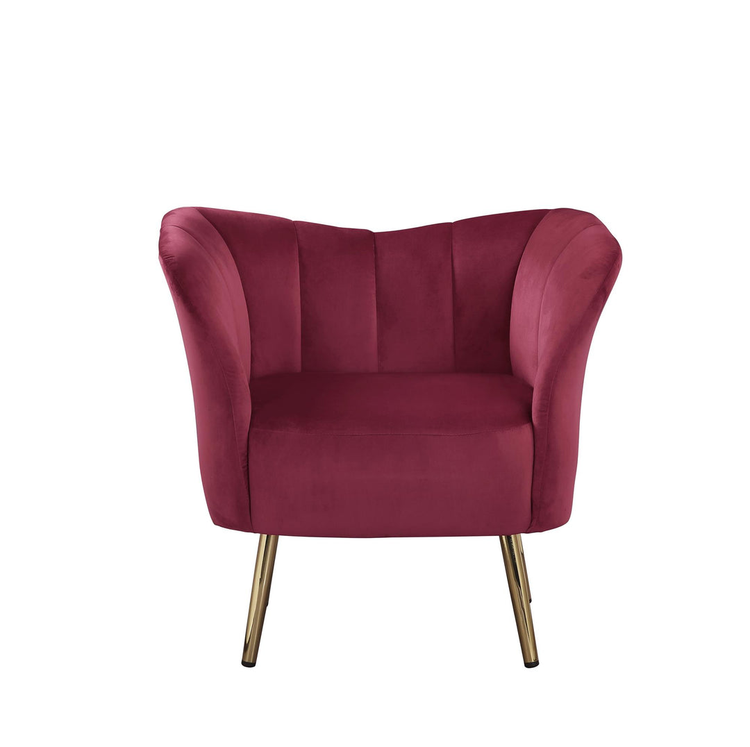 Reese Velvet Accent Chair with Flared Armrest and Channeled Tufting - Burgundy