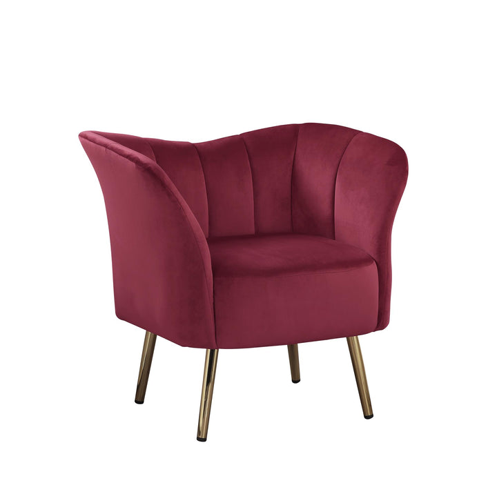 gold accent base velvet accent chair - Burgundy