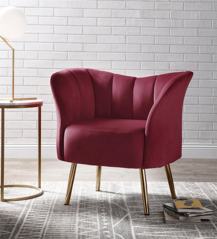 Armrest velvet accent chair - Burgundy