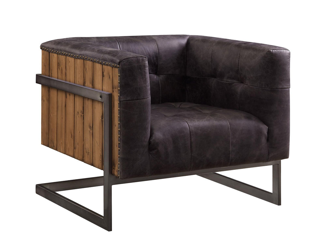Stylish Leather Accent Chair with metal base - American Ebony
