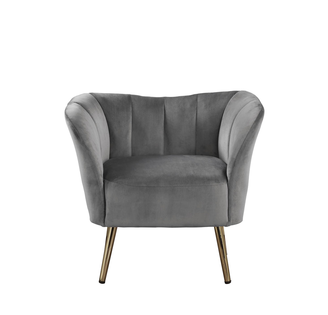 Reese Velvet Accent Chair with Flared Armrest and Channeled Tufting - Gray