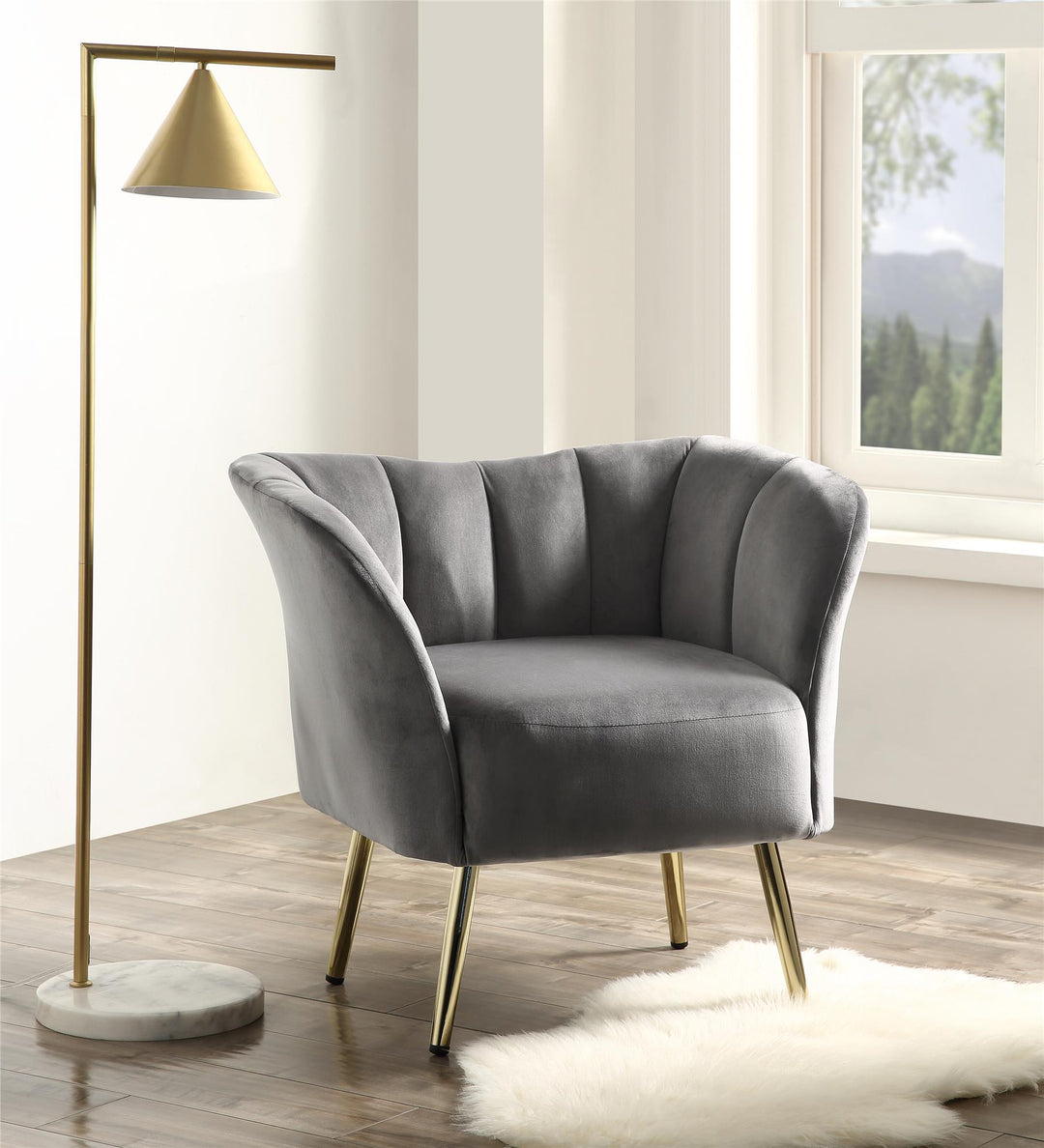 Armrest velvet accent chair - Gray