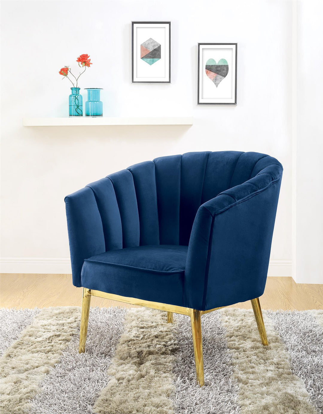 high backrest velvet accent chair - Blue