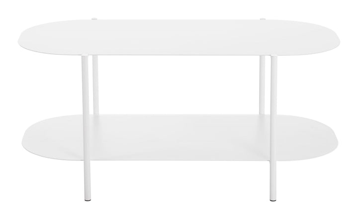 Kaida Rounded Coffee Table with 2 Tier Shelves - White