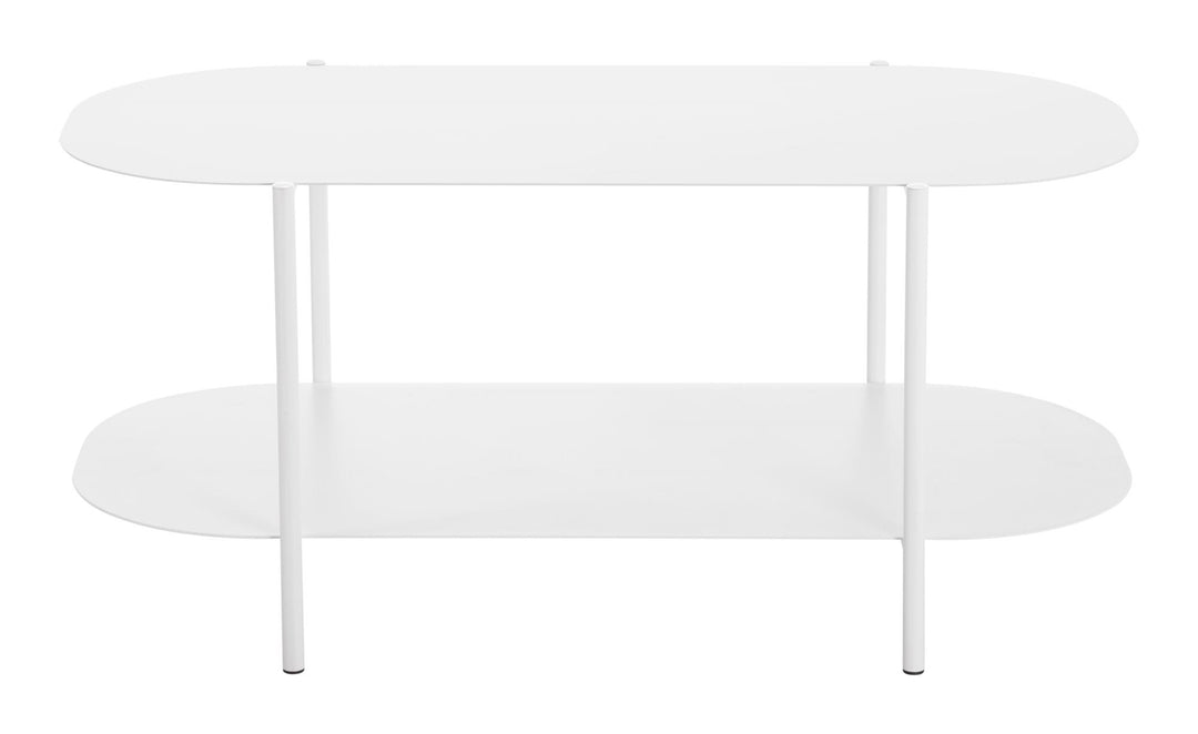 Kaida Rounded Coffee Table with 2 Tier Shelves - White