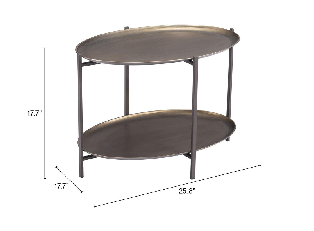 Modern Industrial Round Coffee Table with 2 Tier - Bronze