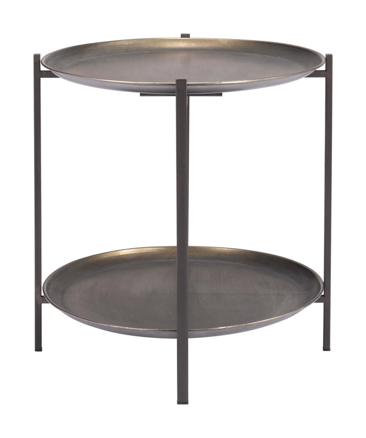 Pedro Round Coffee Table with 2 Tier Shelves - Bronze