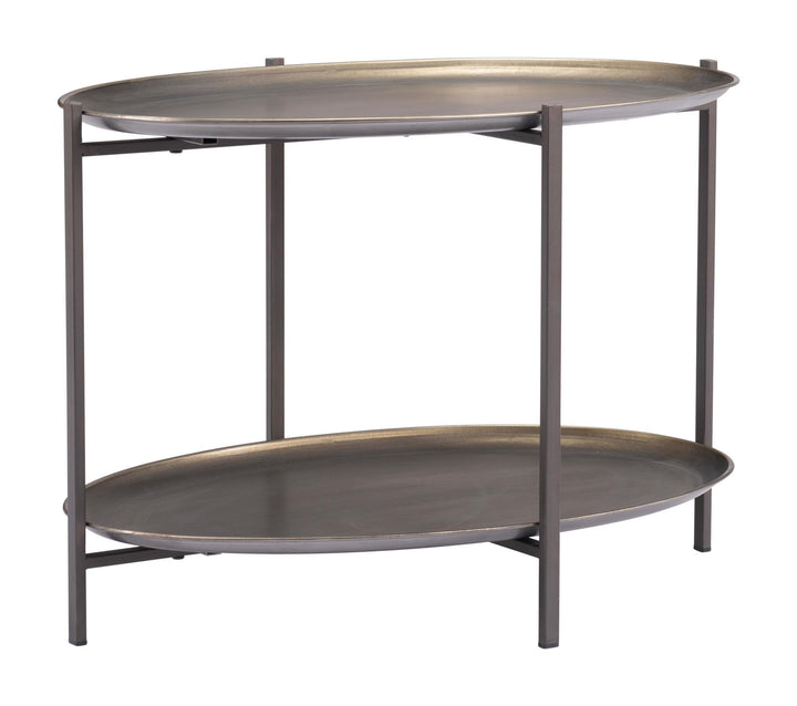Round Coffee Table with 2 Shelves - Bronze