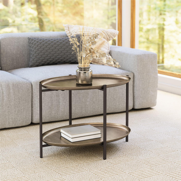 Coffee Table with 2 Tier Shelves - Bronze