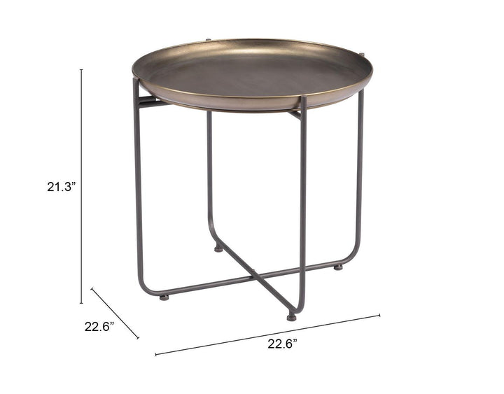 Powder coated steel round side table for outdoor - Bronze