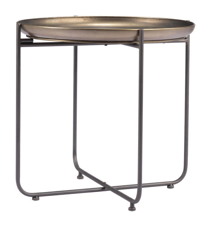 Modern Round Side Table with tray - Bronze