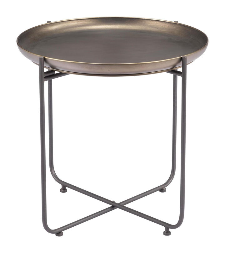 Pedro Round Side Table with Steel Frame and Trays - Bronze