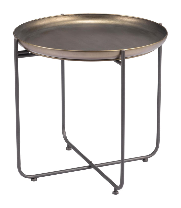 Powder-coated steel round side table for indoor - Bronze