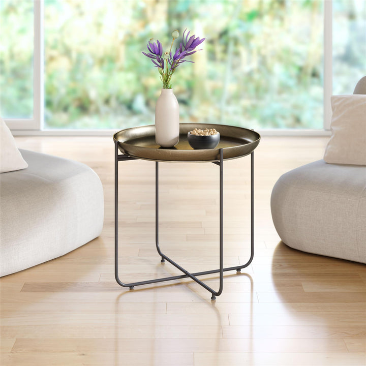 Round Side Table with Steel Frame - Bronze