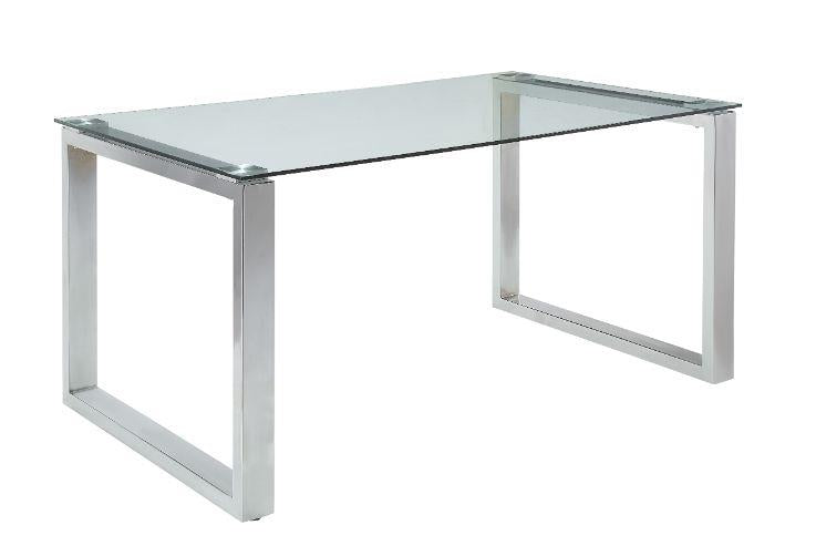 Dining Table with Glass Top and metal sled base - Chrome