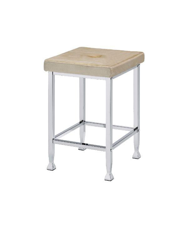Set of 2 Counter Height Velvet Stool with Chrome Base - Beige
