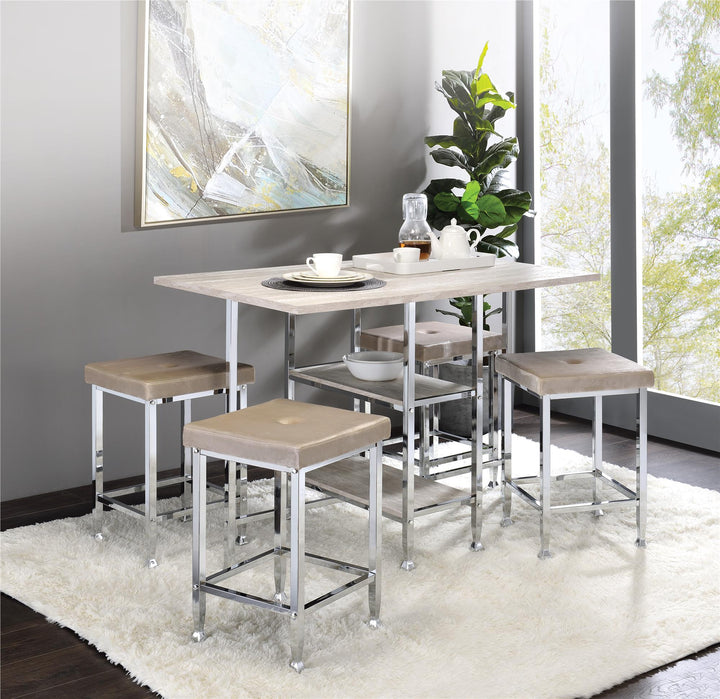 Counter Height Velvet Stool with padded seat - Beige