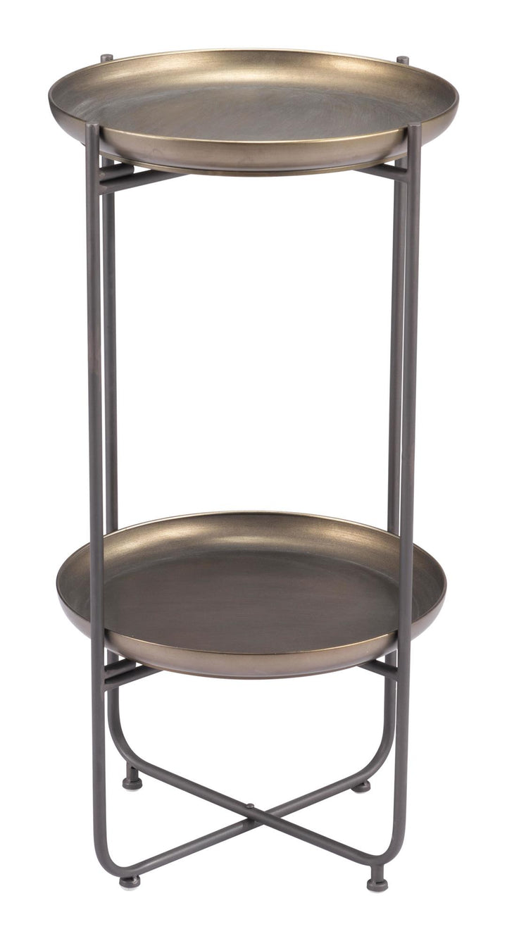Pedro Round Accent Table with 2 Tier Shelves - Bronze
