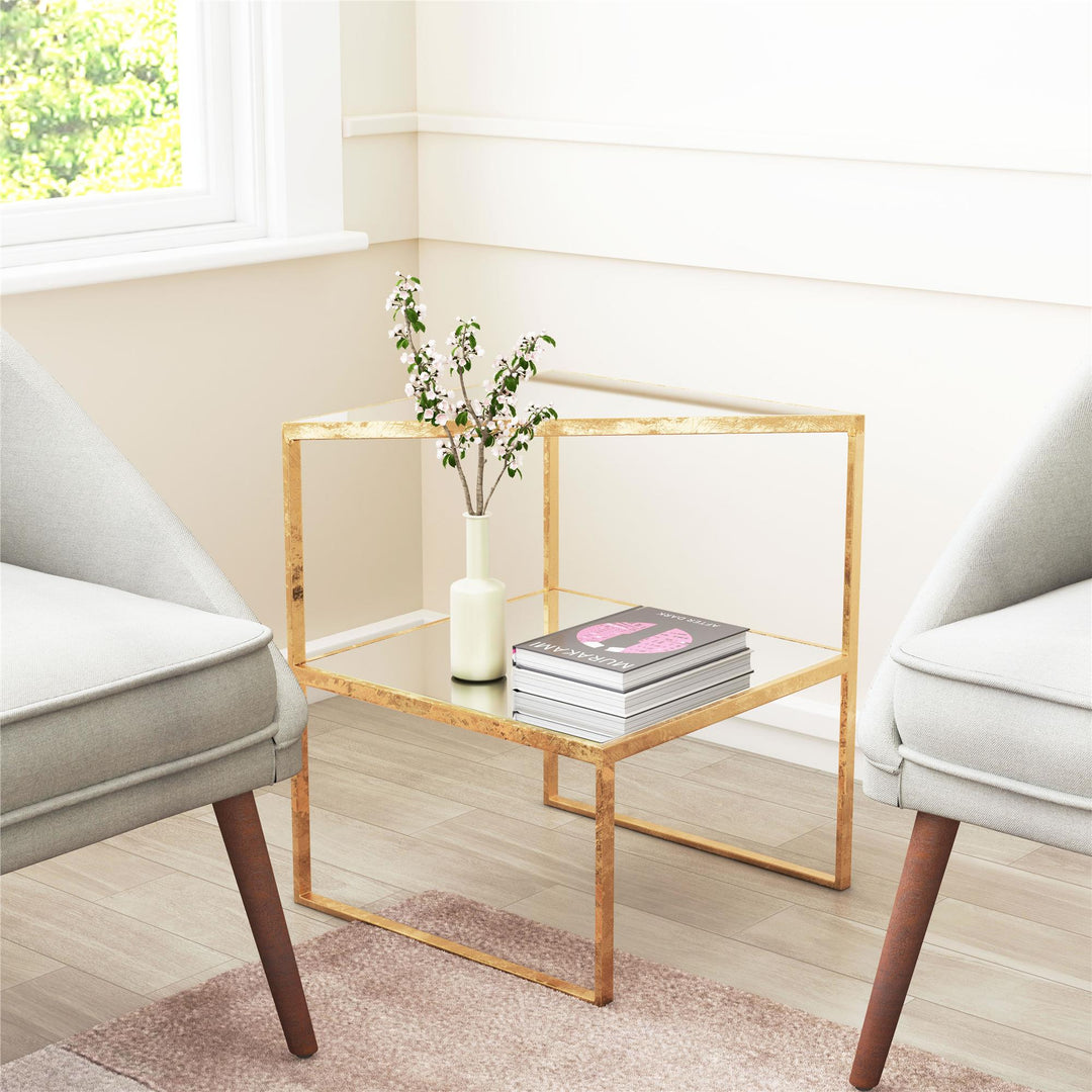 Side Table with Glass Tops and Metal Frame - Gold