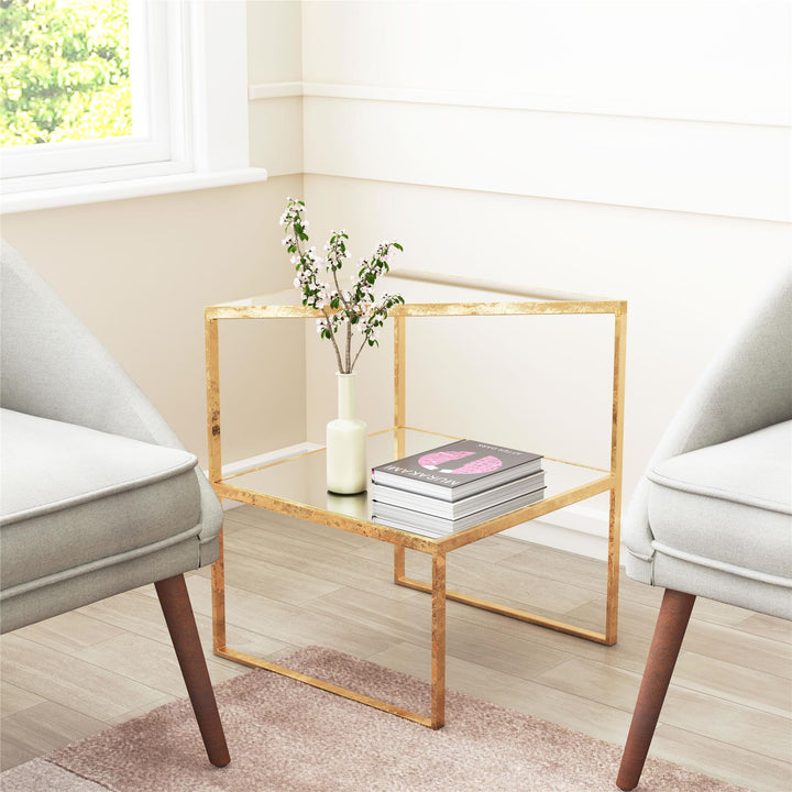 Side Table with Glass Tops and Metal Frame - Gold