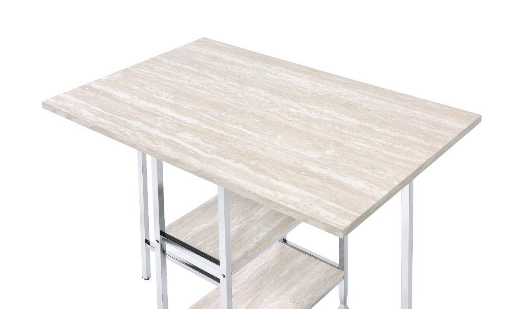 contemporary-style counter High Table with 2 open compartments - Antique White