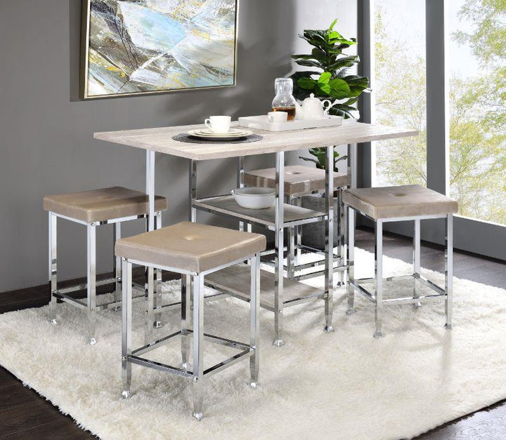 Rectangular Counter High Table with metal storage base - Antique White