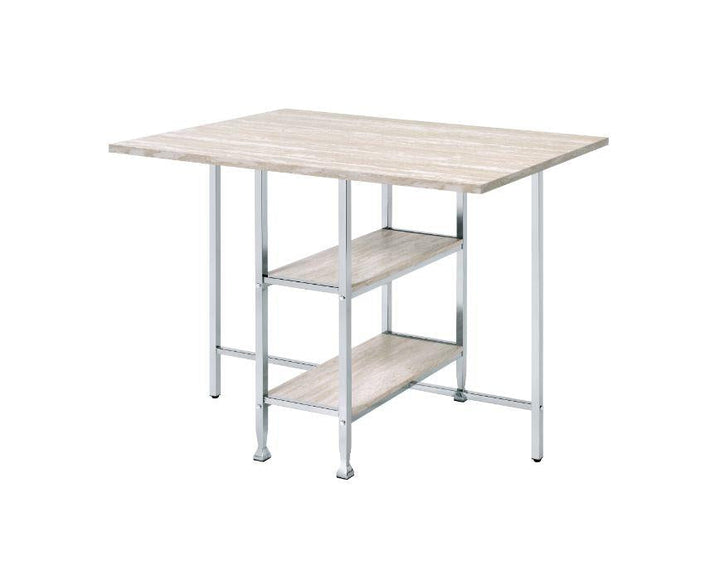 Counter High Table with 2 open Shelves - Antique White