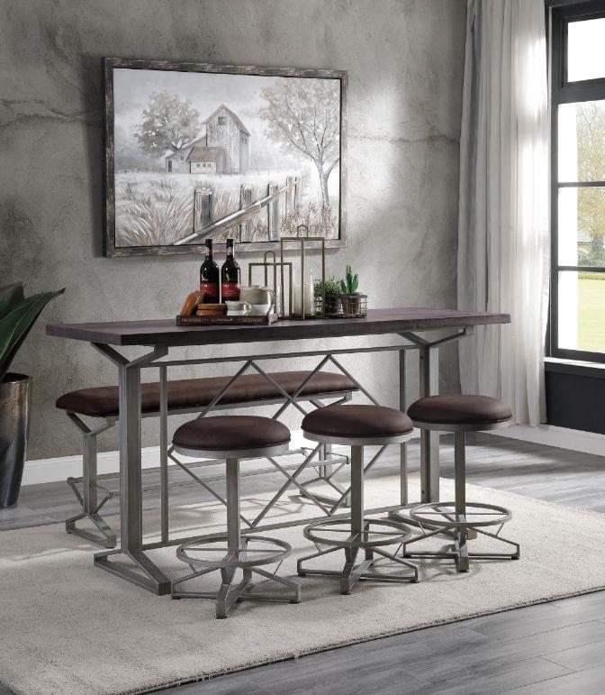 Counter height benches with wood finish Evangeline -  N/A