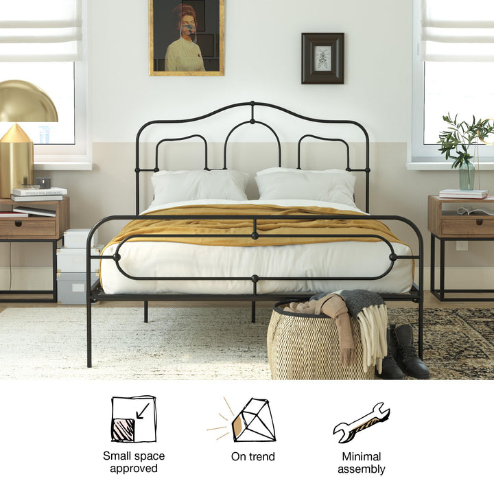 Primrose Vintage Style Metal Bed with Headboard and Footboard - Black - Full