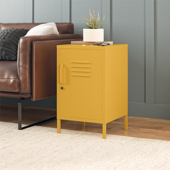 Shadwick 1 Door Metal Locker Style Livingroom End Table - Mustard Yellow