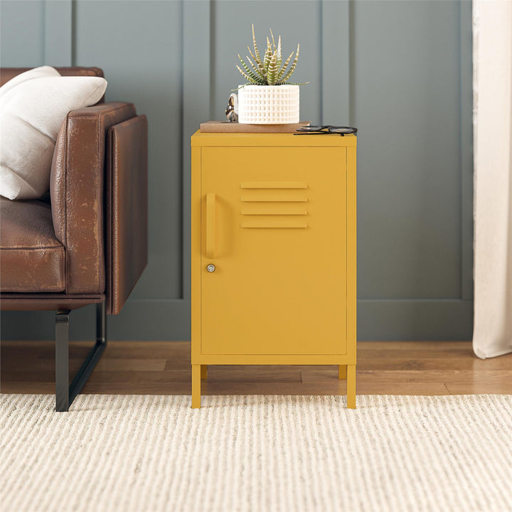 Shadwick 1 Door Metal Locker Style Livingroom End Table - Mustard Yellow
