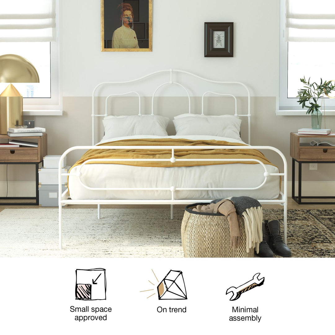 Primrose Vintage Style Metal Bed with Headboard and Footboard - White - Queen