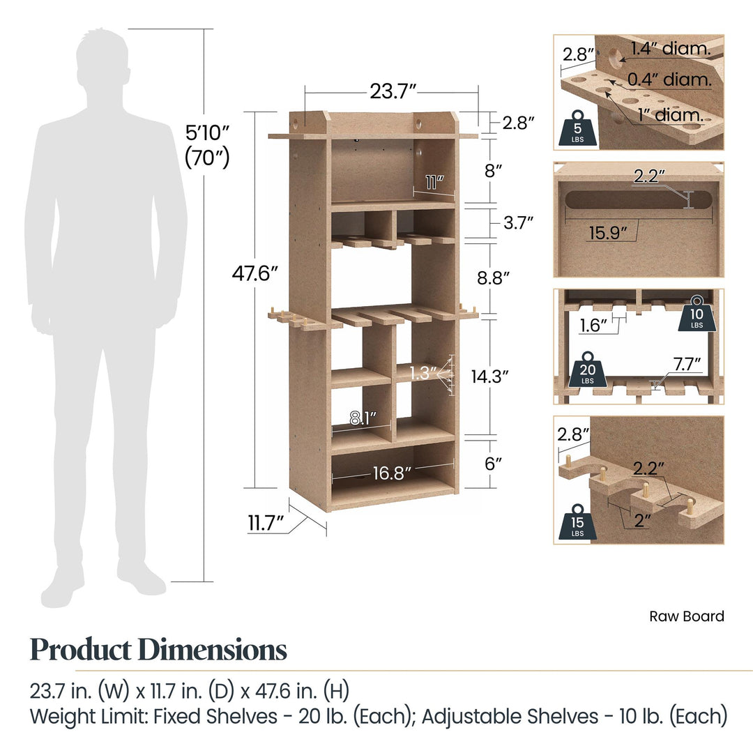 Benford 48" Extra Large Vertical Wall Mount Tool Organizer - Raw Board
