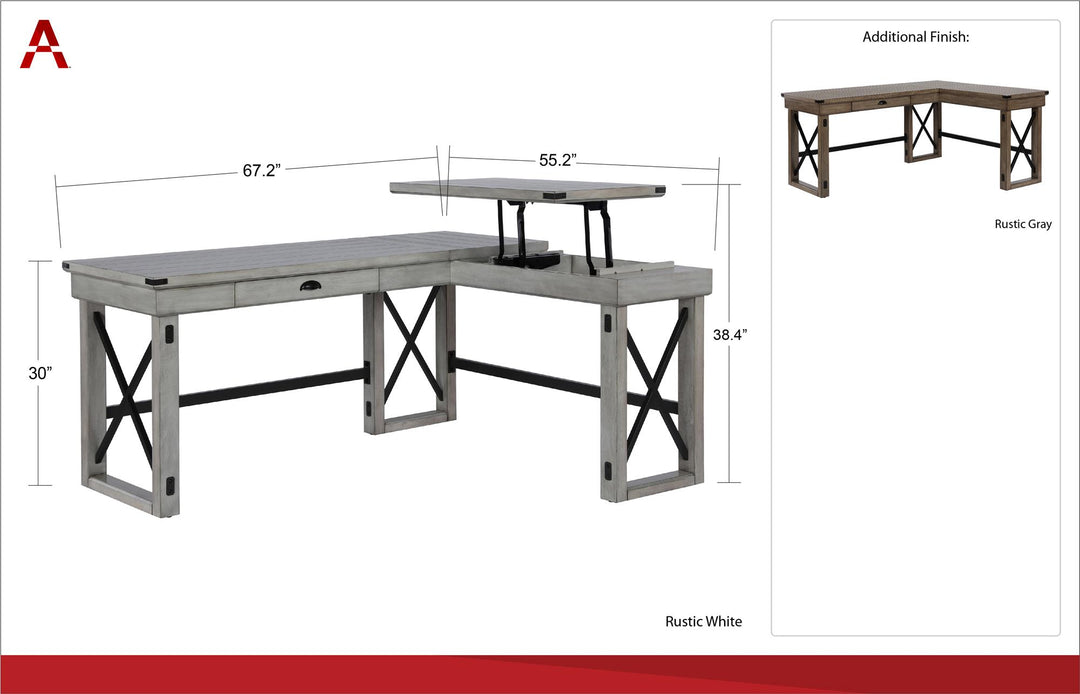 Wildwood Rustic Farmhouse L-Shaped Desk with Lift Top and 1 Drawer - Rustic Gray