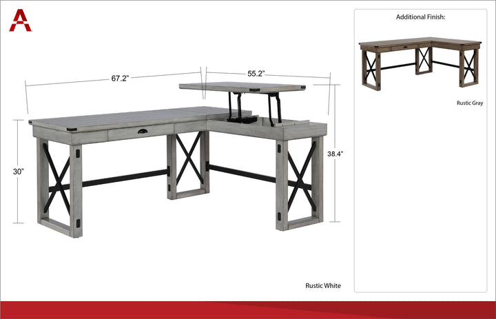 Wildwood Rustic Farmhouse L-Shaped Desk with Lift Top and 1 Drawer - Rustic Gray