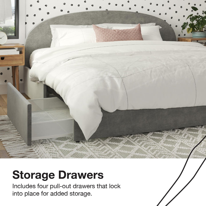Moon upholstered bed with rounded headboard -  Light Gray  -  King